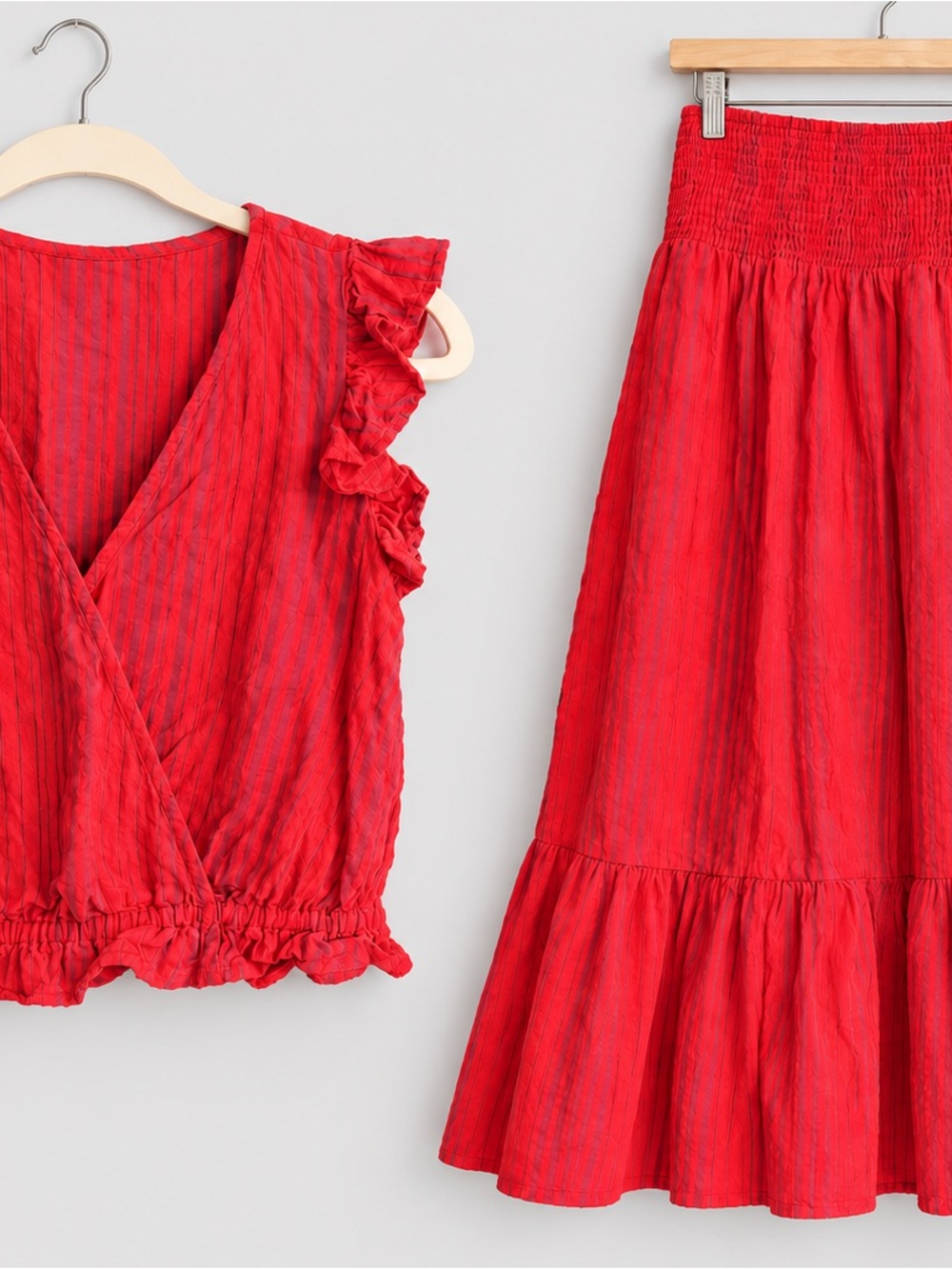 Universal Thread Red Striped Ruffle Top & Long Skirt Set XS